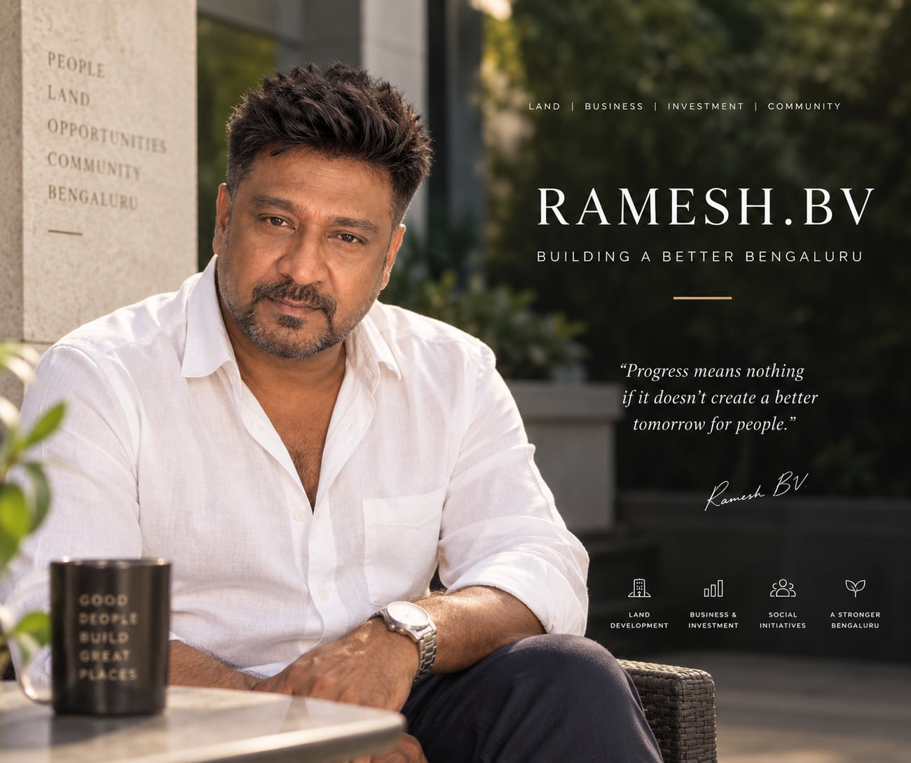 Ramesh BV standing at the entrance of a building he developed